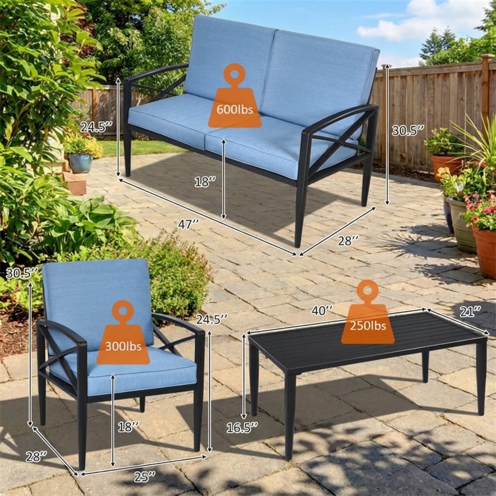 Biotree 4 Pieces Patio Furniture Set Aluminum Frame Cushioned Sofa Outdoor Conversation Set for Garden Backyard Porch