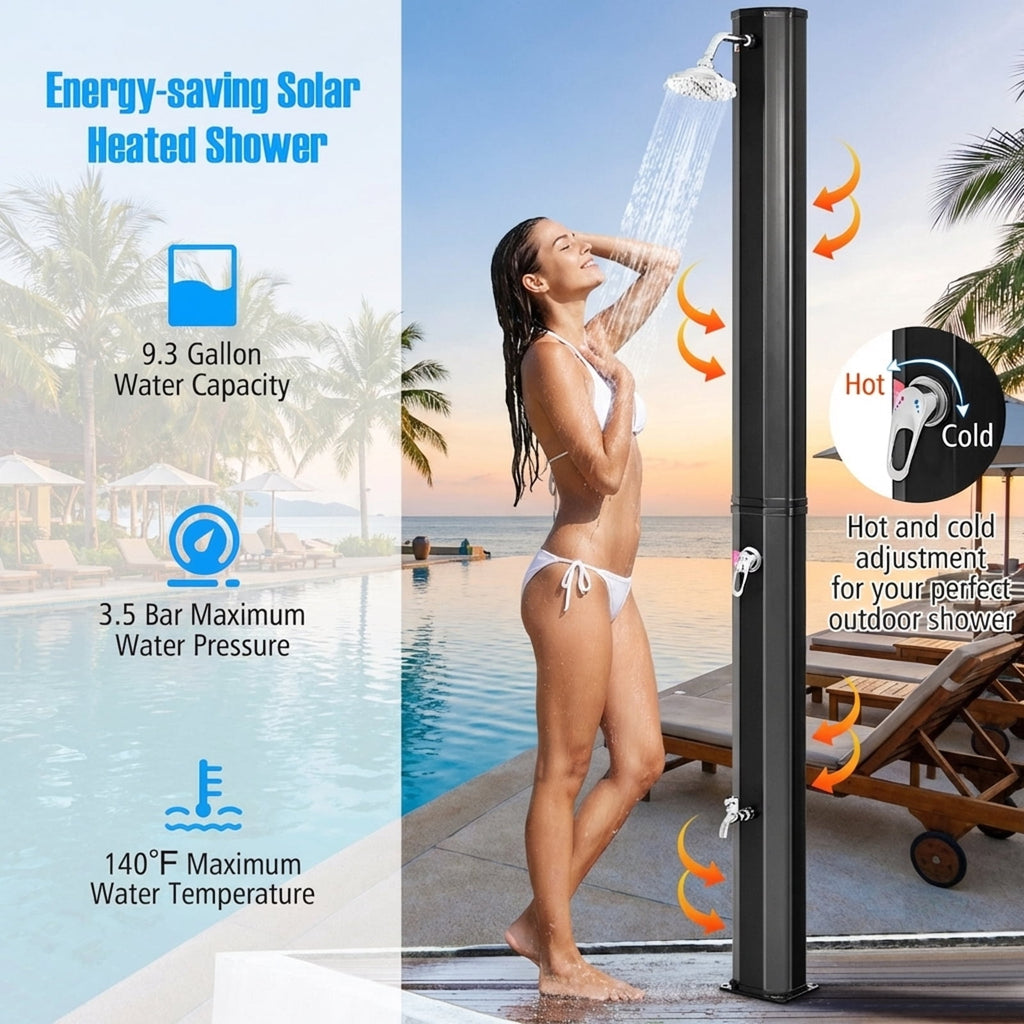 Biotree 7.2 Feet Adjustable Outdoor Solar Heating Shower Head Portable Camping Solar Shower for Pool Beach Campsite, Black