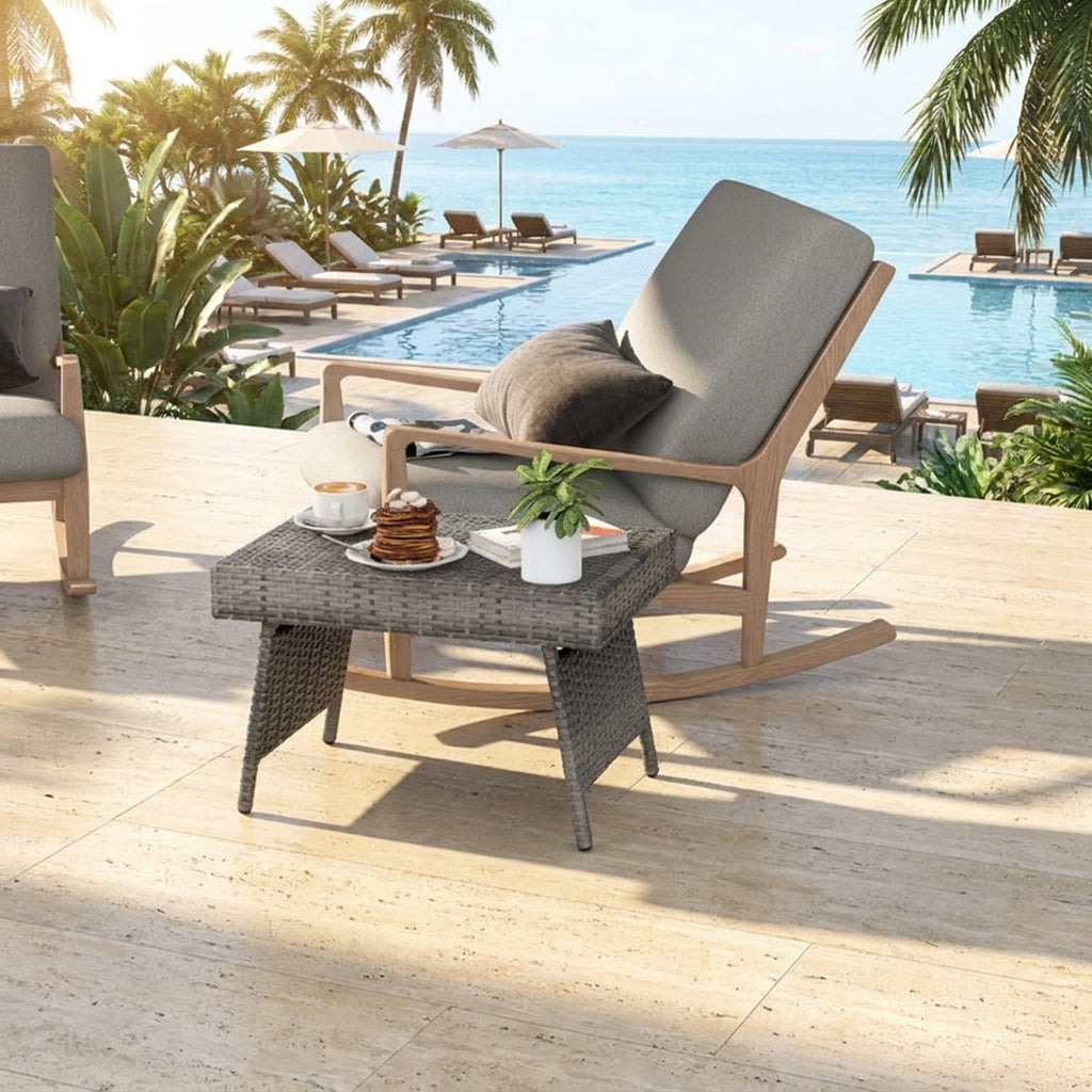 Biotree Folding PE Rattan Side Coffee Table Patio Garden Furniture, Gray
