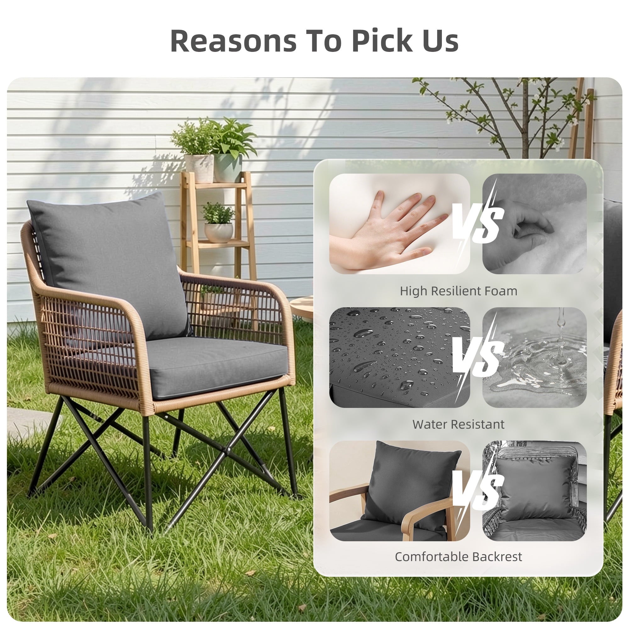 Biotree Outdoor Seat Cushions for Chairs,Waterproof Fade-Resistant Patio Furniture Replacement Cushions with Removable Cover,Gray
