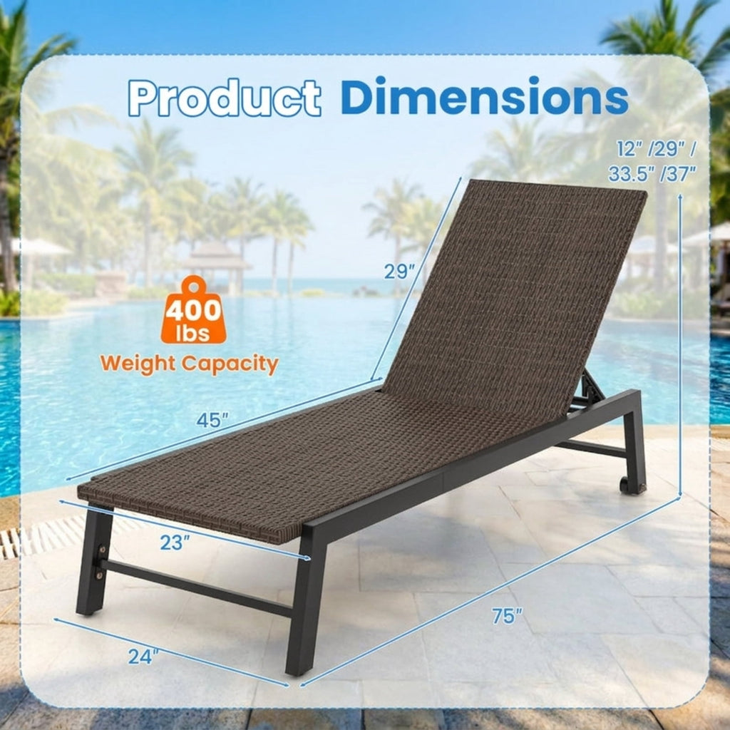 Biotree Patio PE Rattan Chaise Lounge with 5-Level Backrest and Wheels Stackable Patio Chair for Garden BackyardBrown