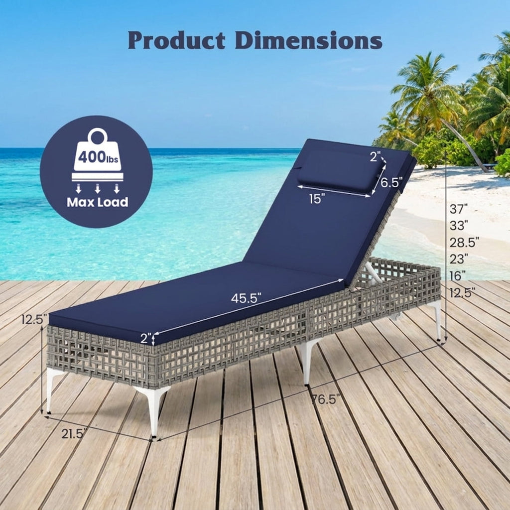 Biotree Patio Chaise Lounge Chair with 6-Level Adjustable Backrest and Headrest for Poolside Stackable Patio Chair for Garden BackyardNavy