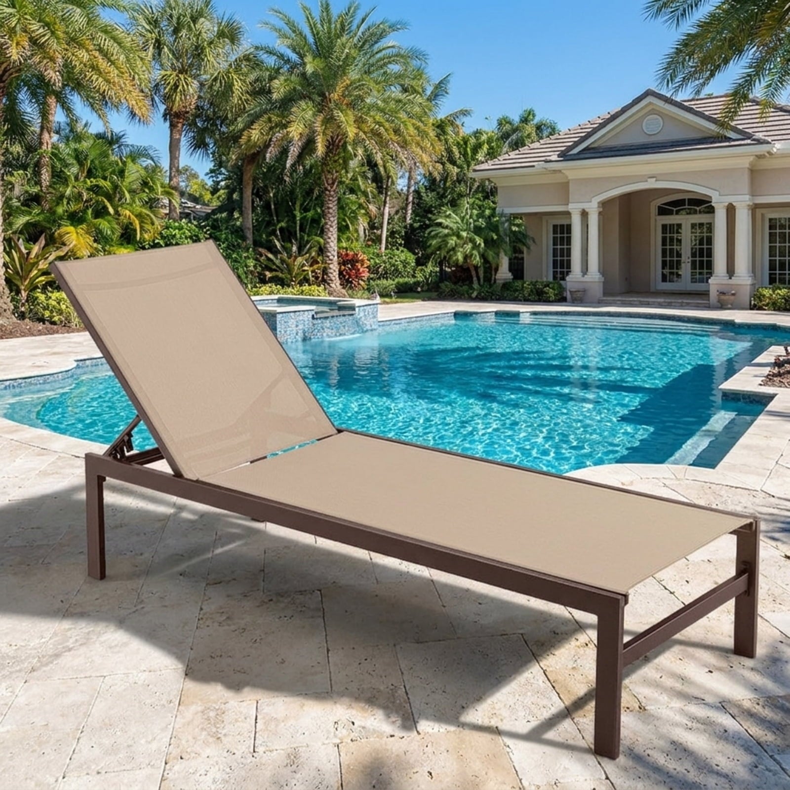 Biotree 6-Position Chaise Lounge Chairs with Rustproof Aluminium Frame Stackable Patio Chair for Garden BackyardBrown