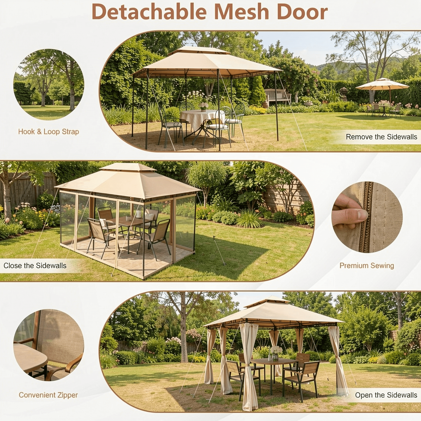 Biotree 10 Feet x 13 Feet Tent Canopy Shelter with Removable Netting Sidewall Brown - Outdoor Patio Backyard Garden Shade Canopy Shelter
