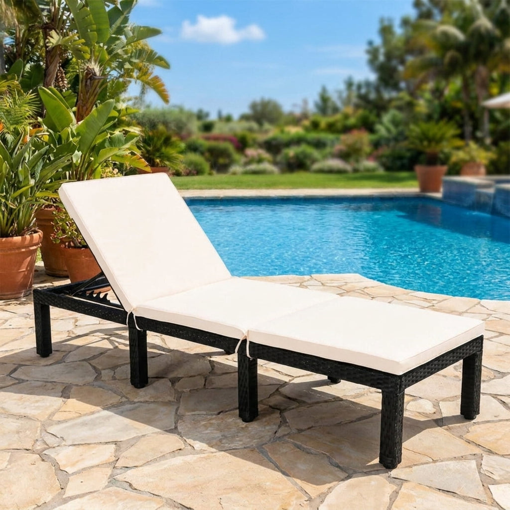 Biotree Patio Rattan Lounge Chair Chaise Couch Cushioned Height Adjustable Stackable Patio Chair for Garden BackyardWhite