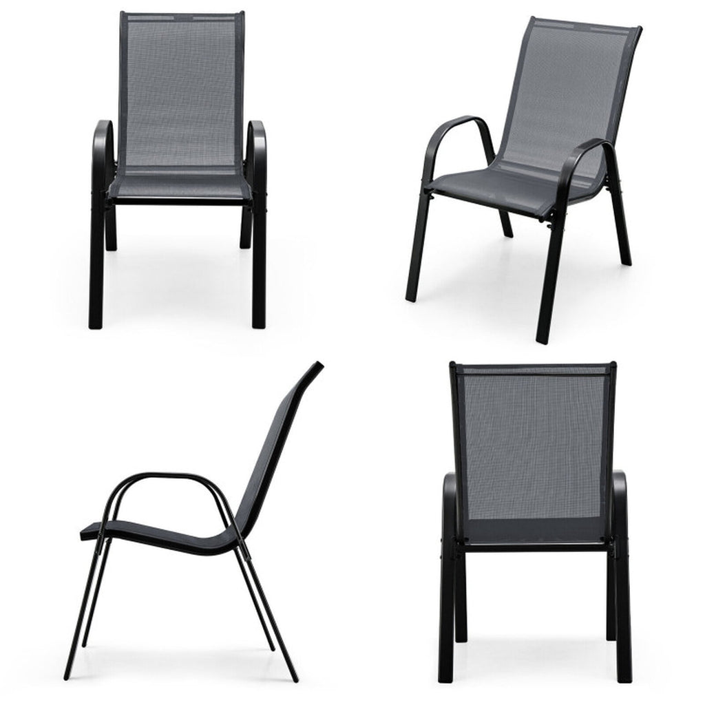Biotree 4 Pieces Stackable Patio Dining Chairs Set with Armrest Stackable Patio Chair for Garden BackyardGray