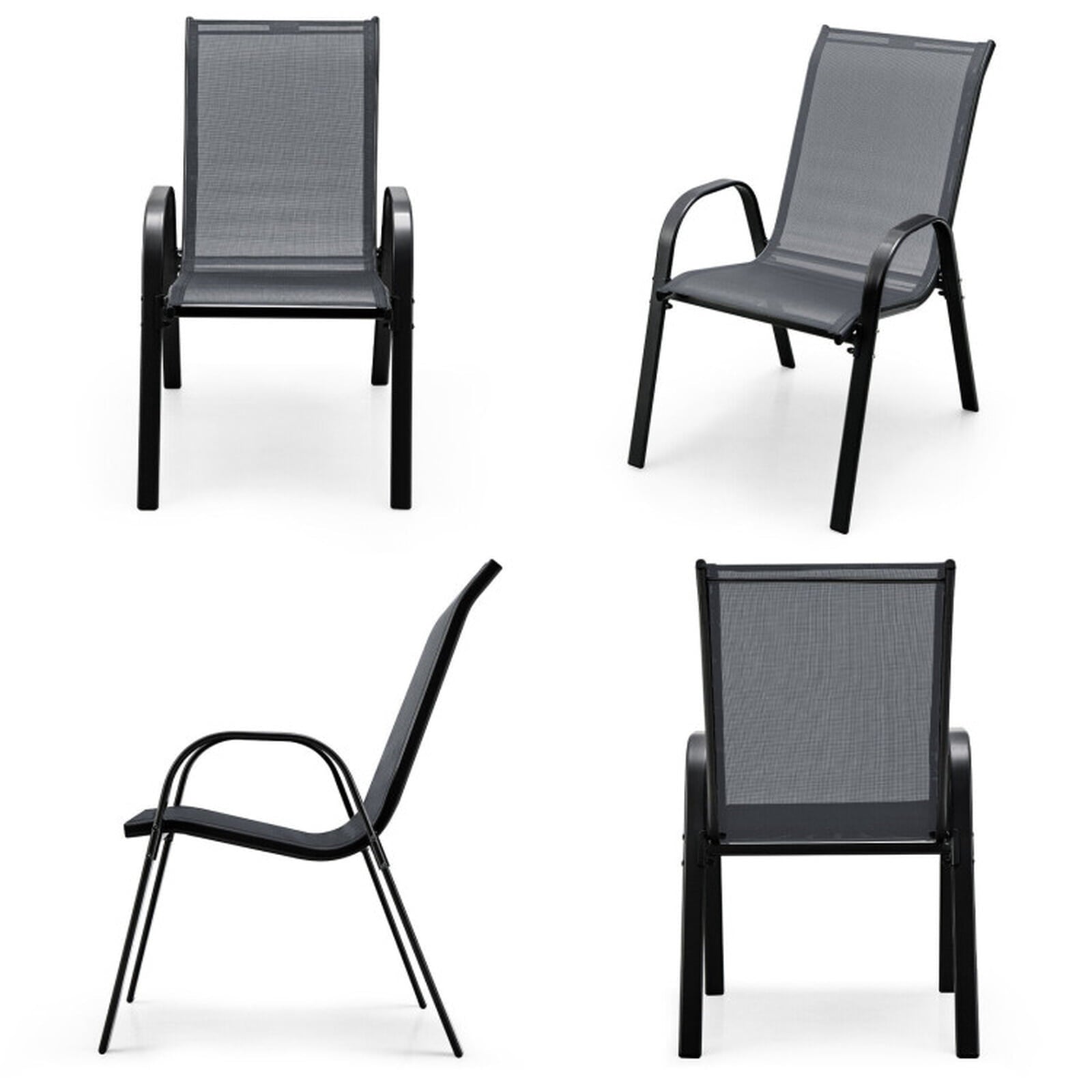 Biotree 4 Pieces Stackable Patio Dining Chairs Set with Armrest Stackable Patio Chair for Garden BackyardGray