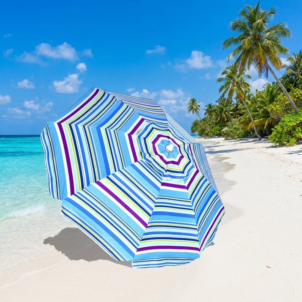 Biotree 7.2 ft Portable Beach Umbrella with Carrying Bag, 8 Ribs, Sand Tilt Mechanism - Blue for Backyard
