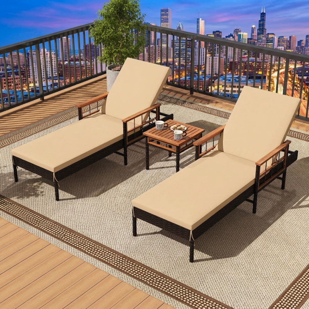 Biotree Outdoor Reclining Lounger Chair with 4-Level Adjustable Backrest Stackable Patio Chair for Garden BackyardBeige