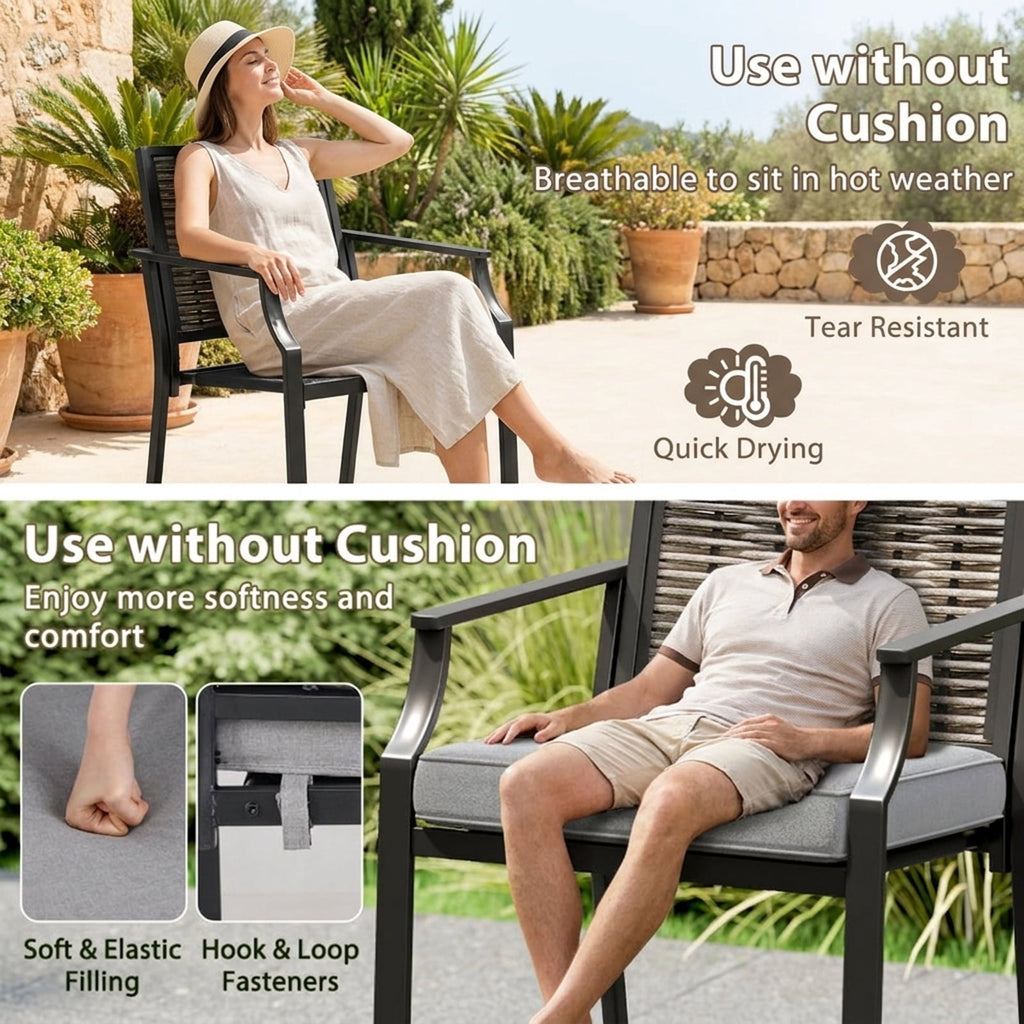 Biotree Set of 2 Patio Bar Stools 24-Inch Counter Height Wicker Bar Chairs with Cushions and Armrests, Grey