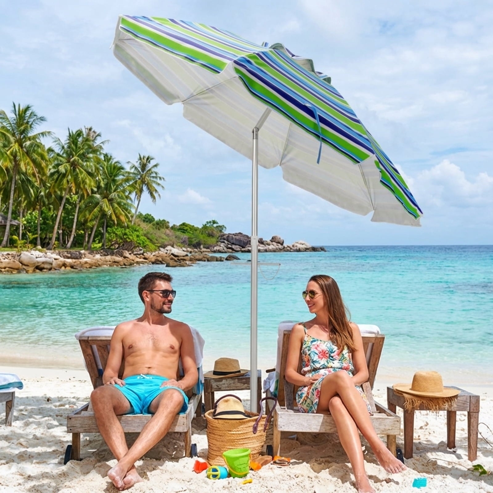 Biotree 6.5 Feet Beach Umbrella with Sun Shade and Carry Bag without Weight Base-Green - Portable Sun Shade for Beach Pool Backyard
