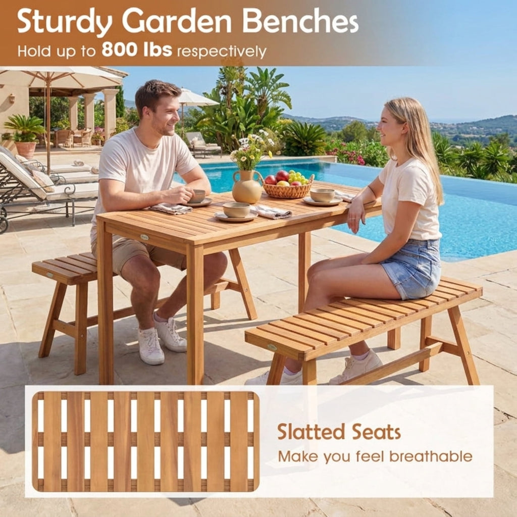 Biotree Acacia Wood Outdoor Garden Bench Set of 1/2 with Slatted Seat and 800 Lbs Capacity-Set of 1Natural