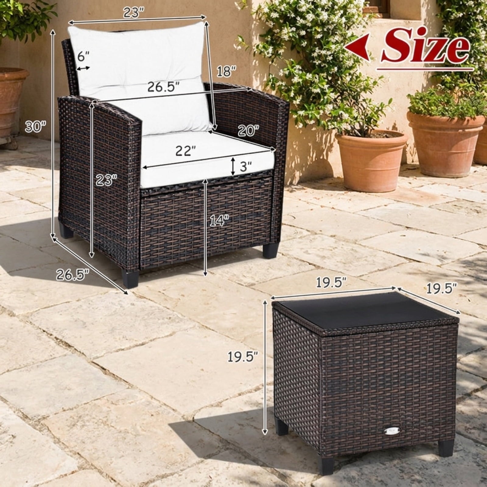 Biotree 3 Pcs Patio Rattan Furniture Set Cushioned Conversation Set Coffee Table Outdoor Conversation Set for Garden Backyard PorchNavy