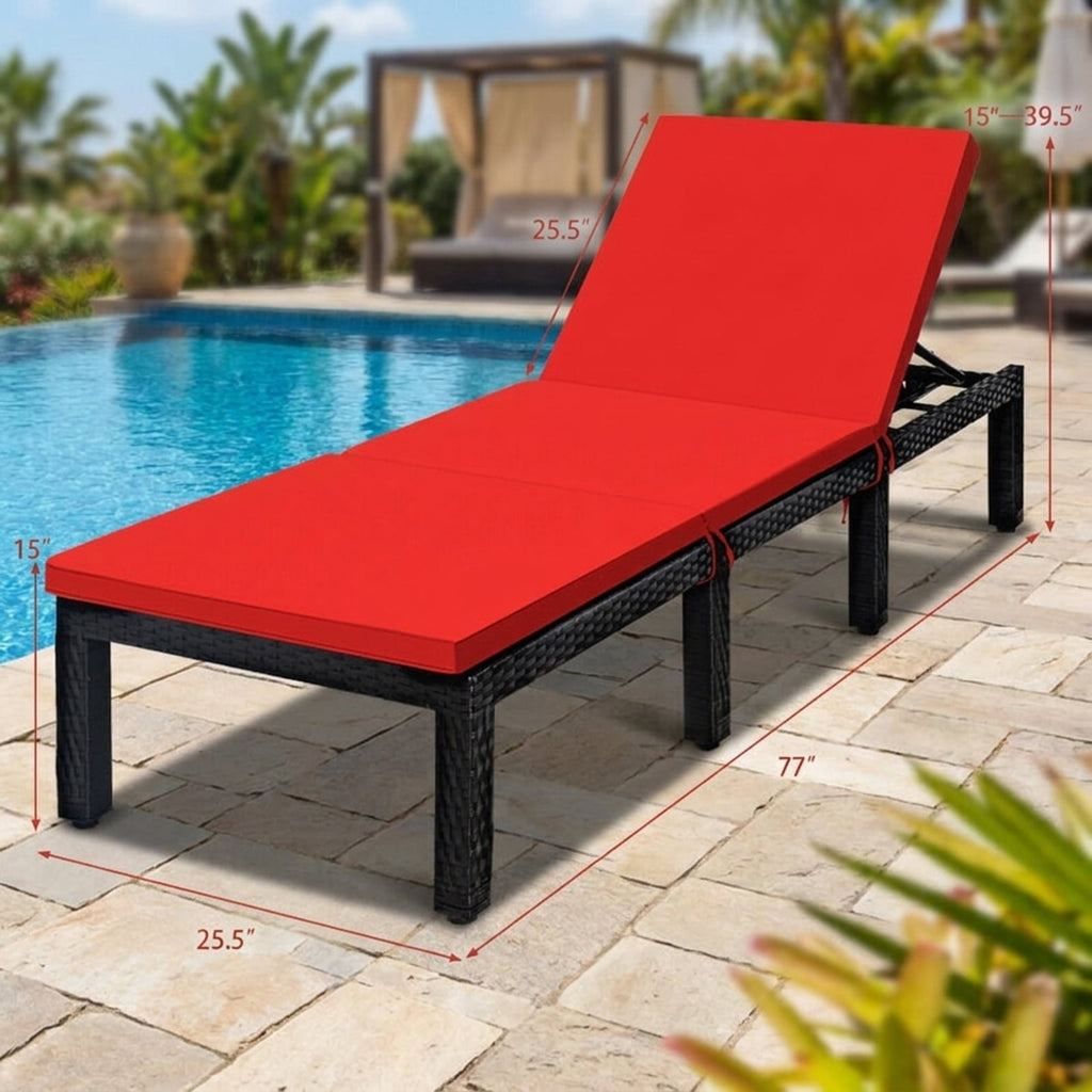 Biotree Patio Rattan Cushioned Height Adjustable Lounge Chair Stackable Patio Chair for Garden BackyardRed Off White