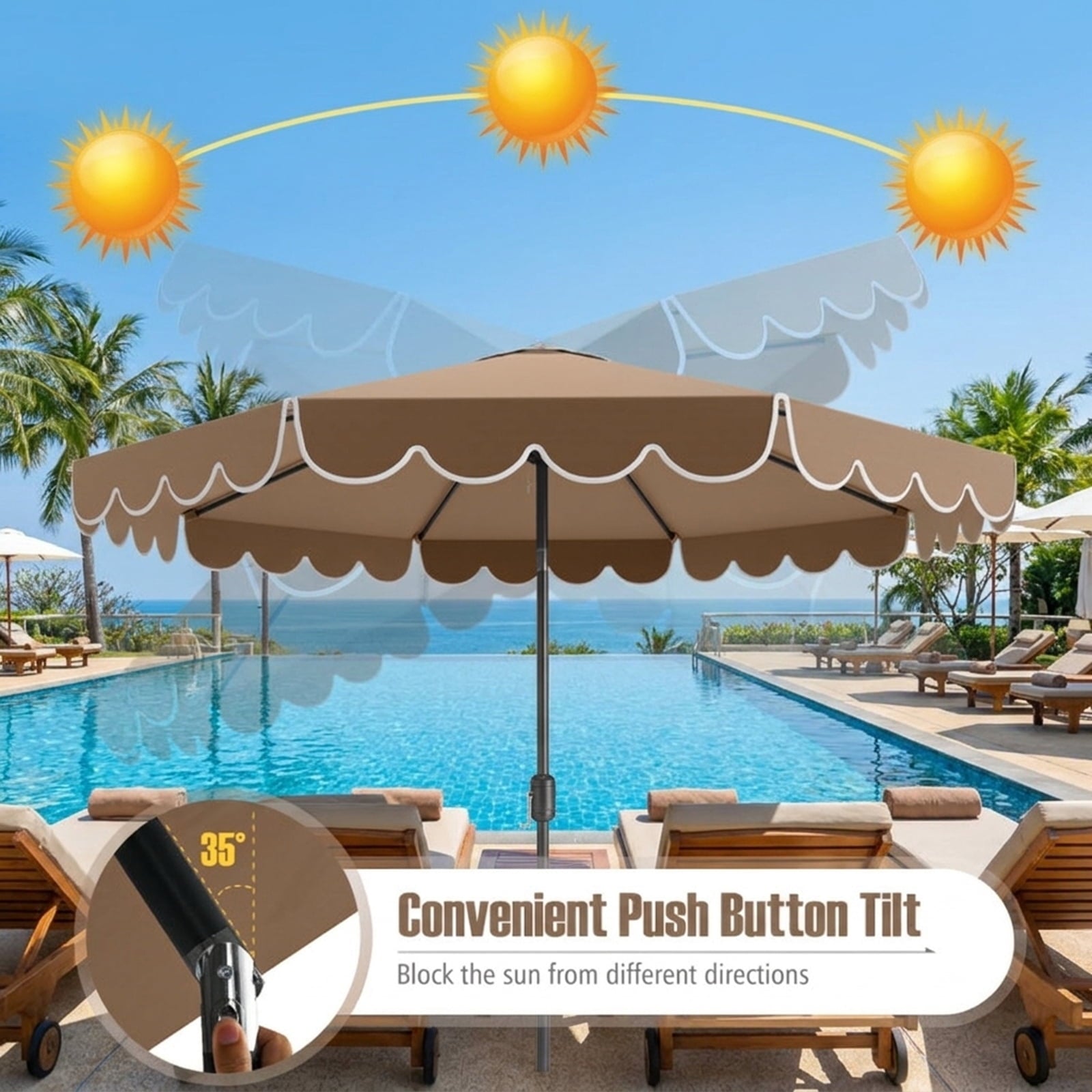 Biotree 10 ft Market Patio Umbrella with Crank and Tilt, 8 Sturdy Ribs, Vented Canopy - Beige for Backyard