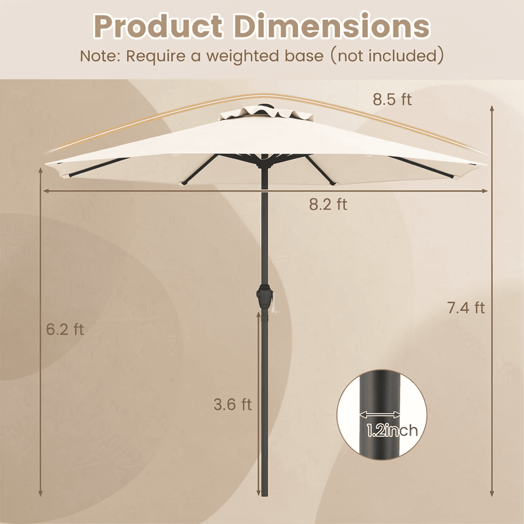 Biotree Outdoor Heavy Duty Market Umbrella with Crank Handle and 8 Sturdy Ribs-Beige - Outdoor Patio Garden Sun Shade