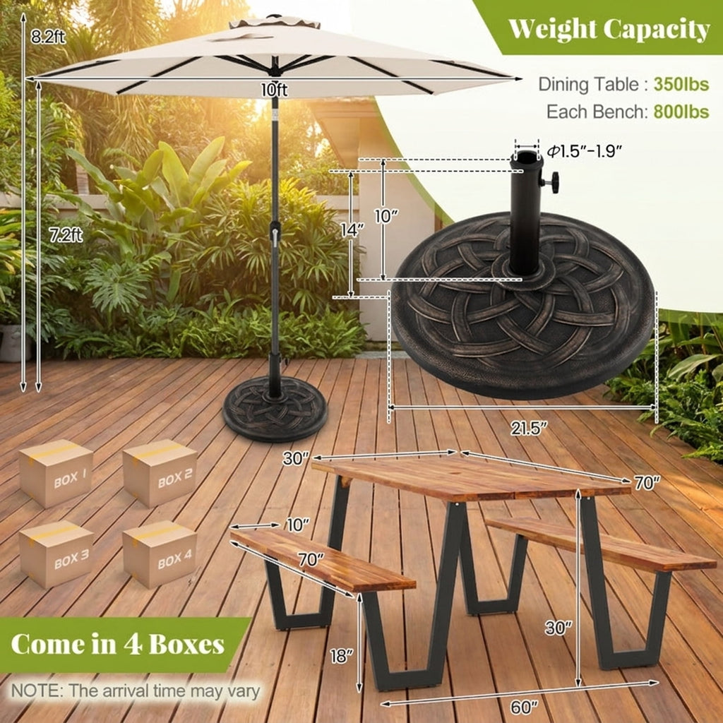 Biotree Outdoor Dining Table Set for 6 with 10 Feet Umbrella and Base, Black