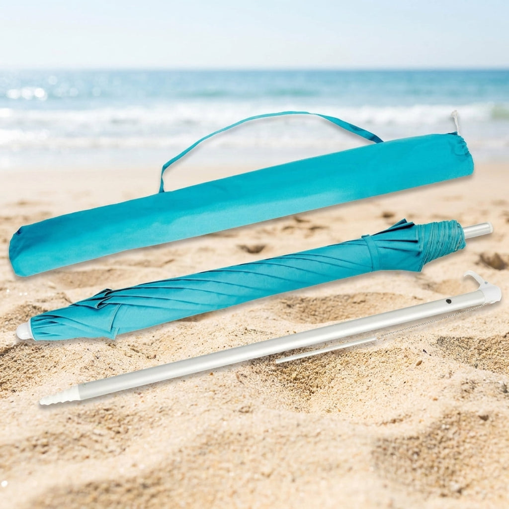 Biotree 6.5 ft Portable Beach Umbrella with Carrying Bag, 6 Ribs, Sand Tilt Mechanism - Blue for Backyard