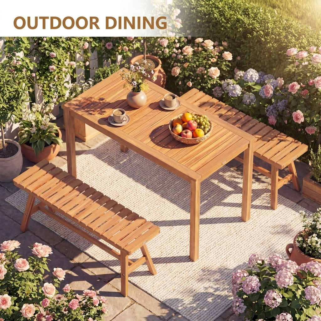 Biotree Outdoor Acacia Wood Dining Table with Slatted Tabletop for 4-6, Natural