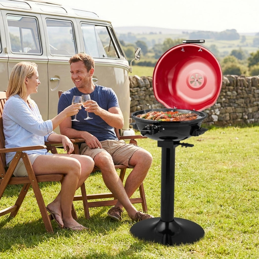 Biotree 1600W Portable Electric BBQ Grill with Temperature Control Grease Collector, Smokeless Tabletop BBQ Cooker for Backyard Patio Camping Red