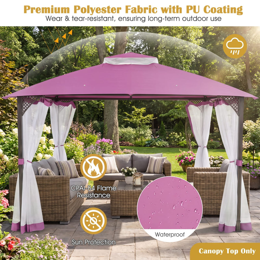 Biotree 10 x 12 Gazebo Replacement Top with Air Vent and Drainage Holes for Outdoor Patio Canopy, Pink