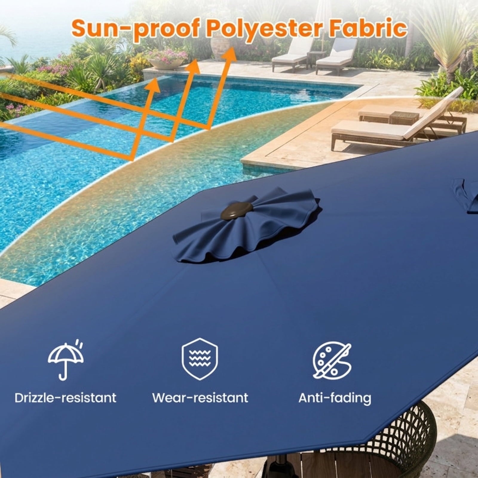Biotree 7.5 FT Patio Umbrella, Outdoor Patio Heavy Duty Market Umbrella with Push Button Tilt for Patio Garden Backyard Pool, Navy