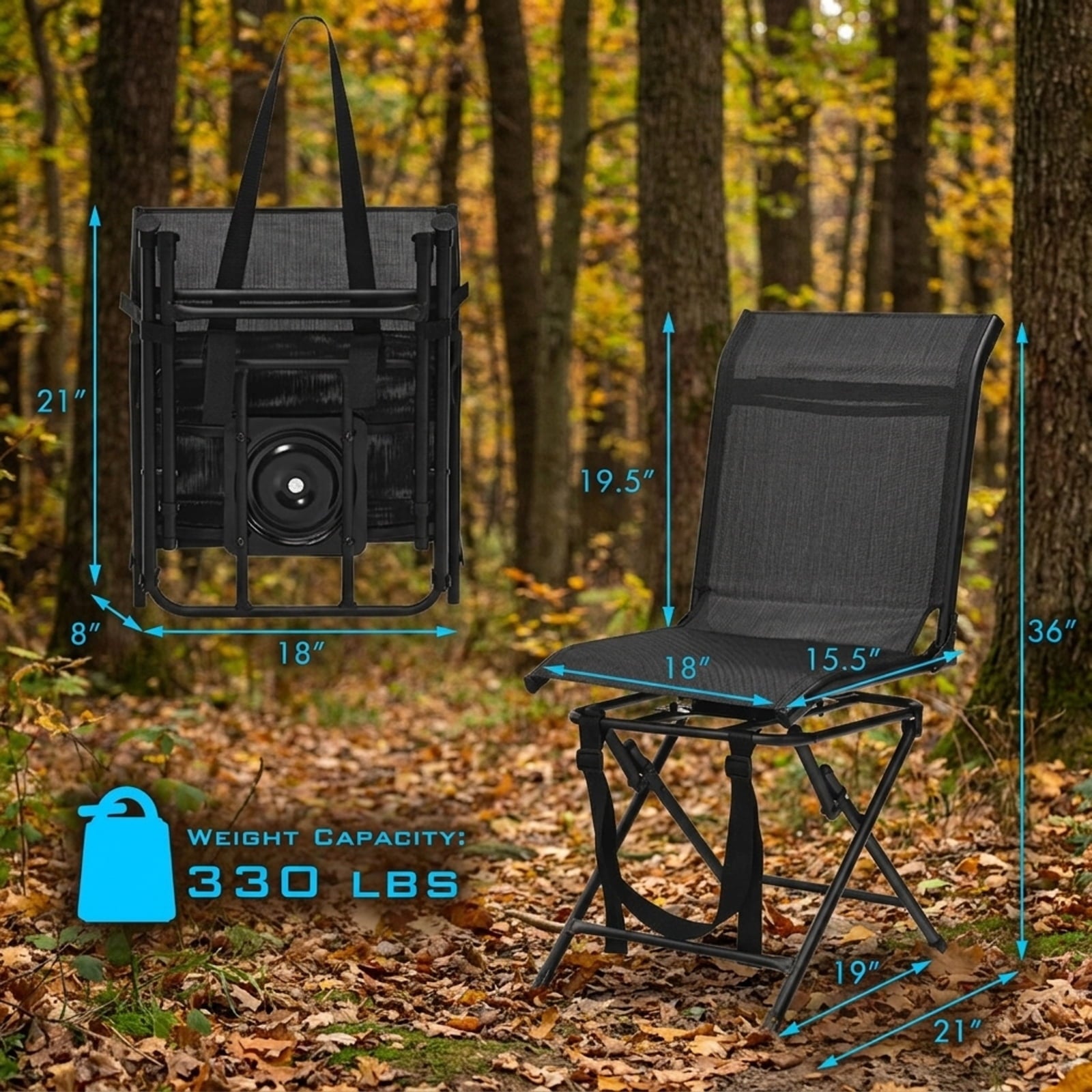 Biotree All weather Outdoor Foldable 360 Degree Swivel Chair with Iron Frame, Black