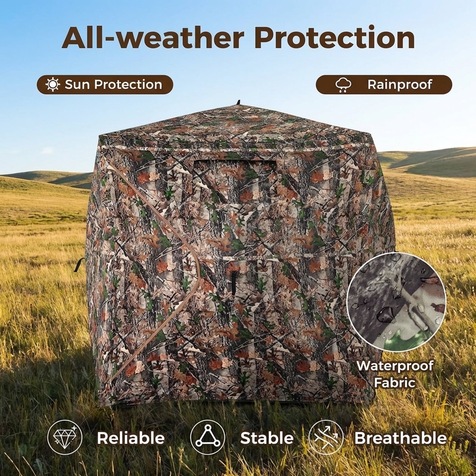 Biotree 270 Degree See-Through Ground Hunting Blind for 3-4 People with Carry Bag for Deer and Turkey