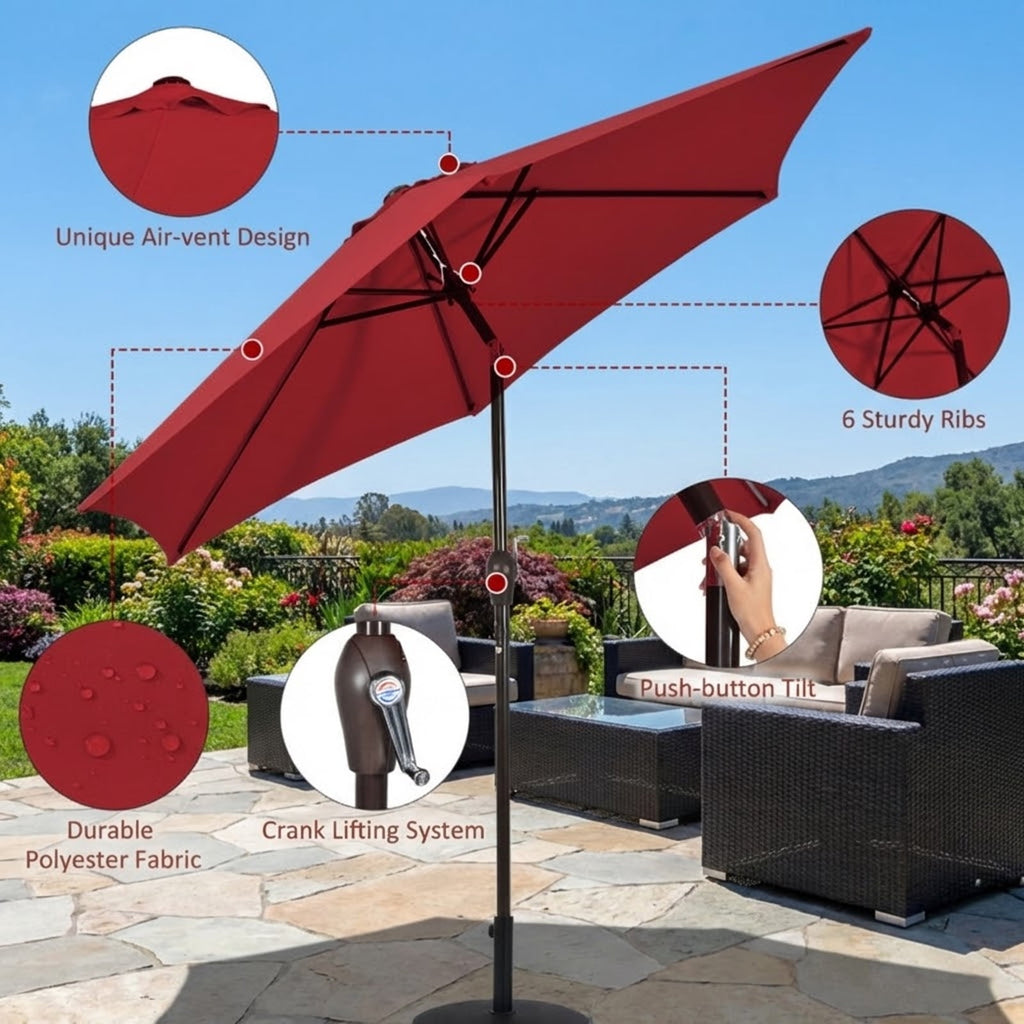 Biotree 10 Feet Outdoor Patio Umbrella with Tilt Adjustment and Crank-Dark Red Beige/Dark Red/Tan/Orange/Blue/Gray/Navy