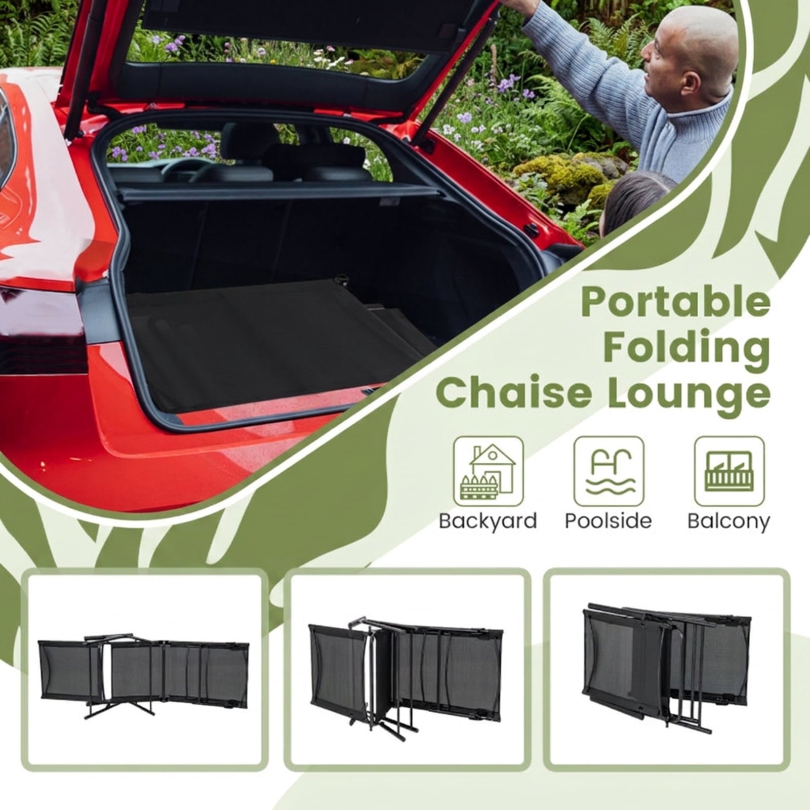 Biotree 2 Piece Patio Folding Chaise Lounge Chairs Recliner with 6-Level Backrest Stackable Patio Chair for Garden BackyardBlack