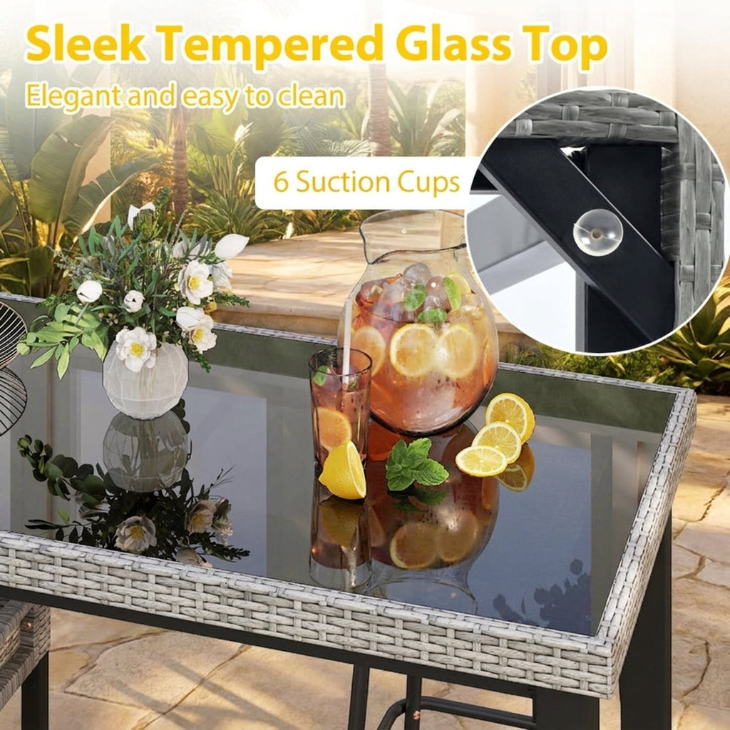 Biotree 43.5 Inch Outdoor Bar Table with Tempered Glass Top, Black