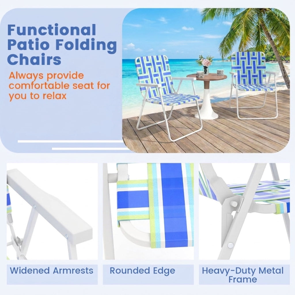 Biotree 2 Pieces Folding Beach Chair Camping Lawn Webbing Chair Stackable Patio Chair for Garden BackyardBlue