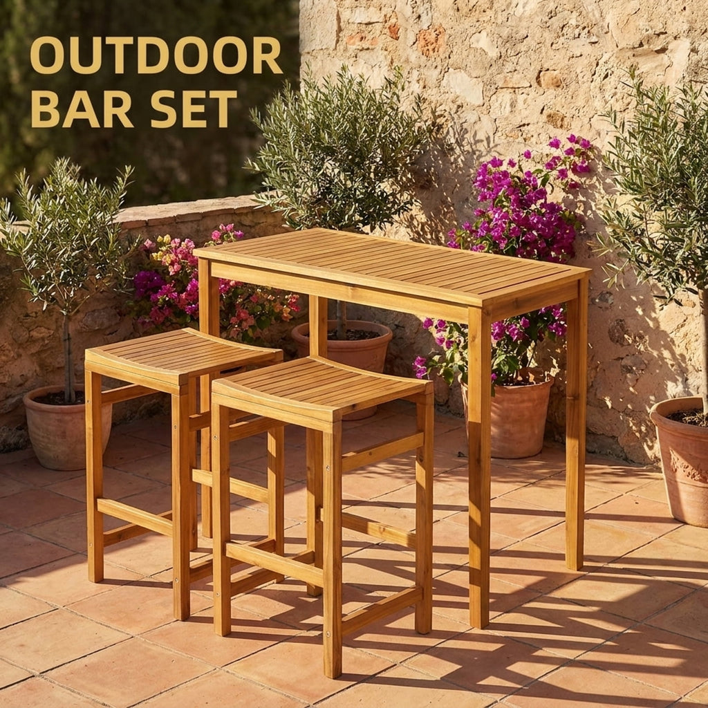 Biotree Rectangular Indoor and Outdoor Bar Height Table for Garden, Teak
