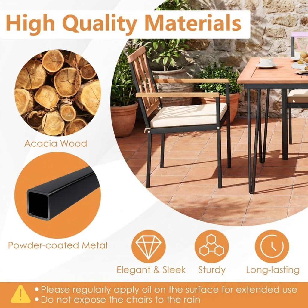 Biotree Set of 2 Patio Dining Chairs with Removable Padded Cushions-18 Inches Stackable Patio Chair for Garden BackyardBlack + Natural