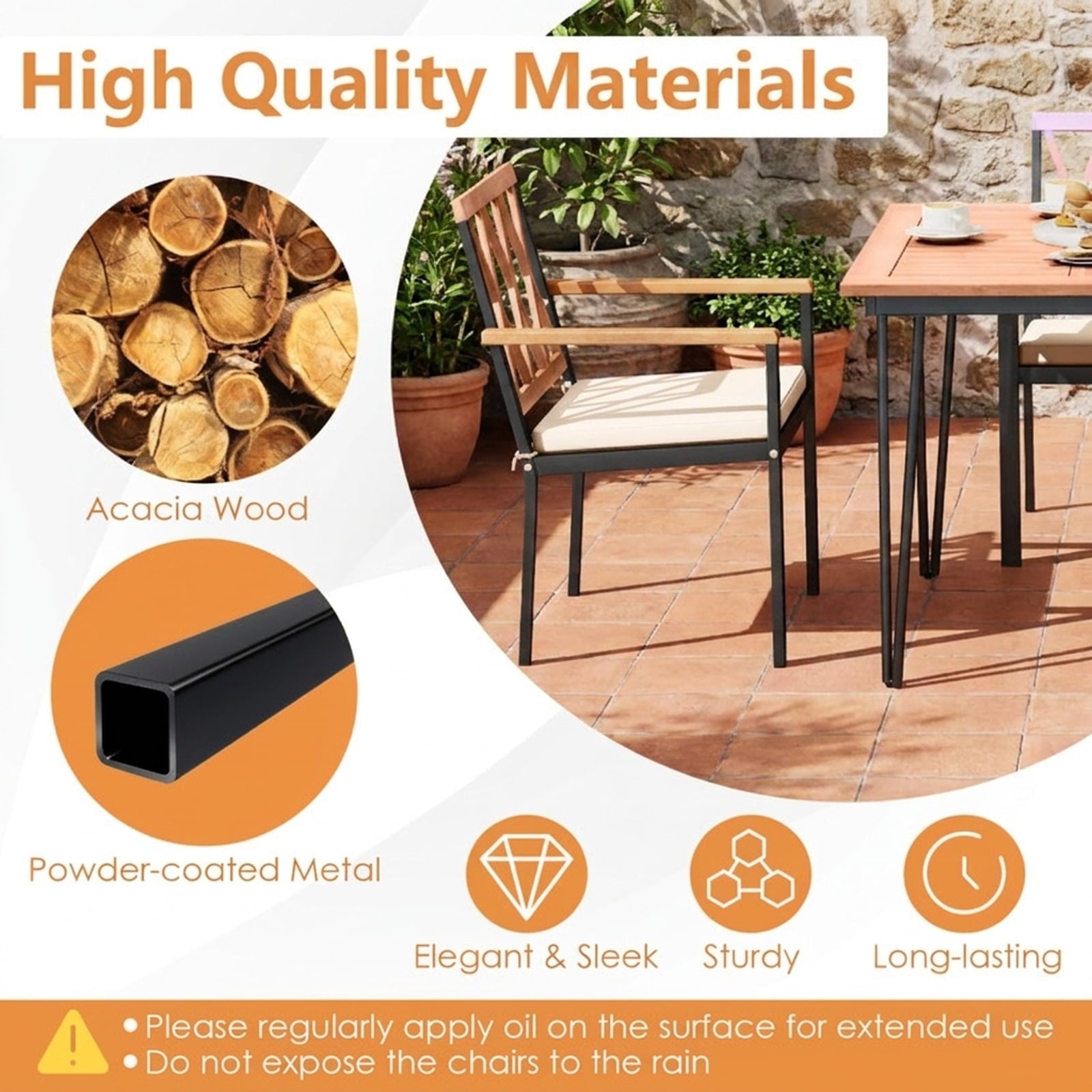 Biotree Set of 2 Patio Dining Chairs with Removable Padded Cushions-18 Inches Stackable Patio Chair for Garden BackyardBlack + Natural