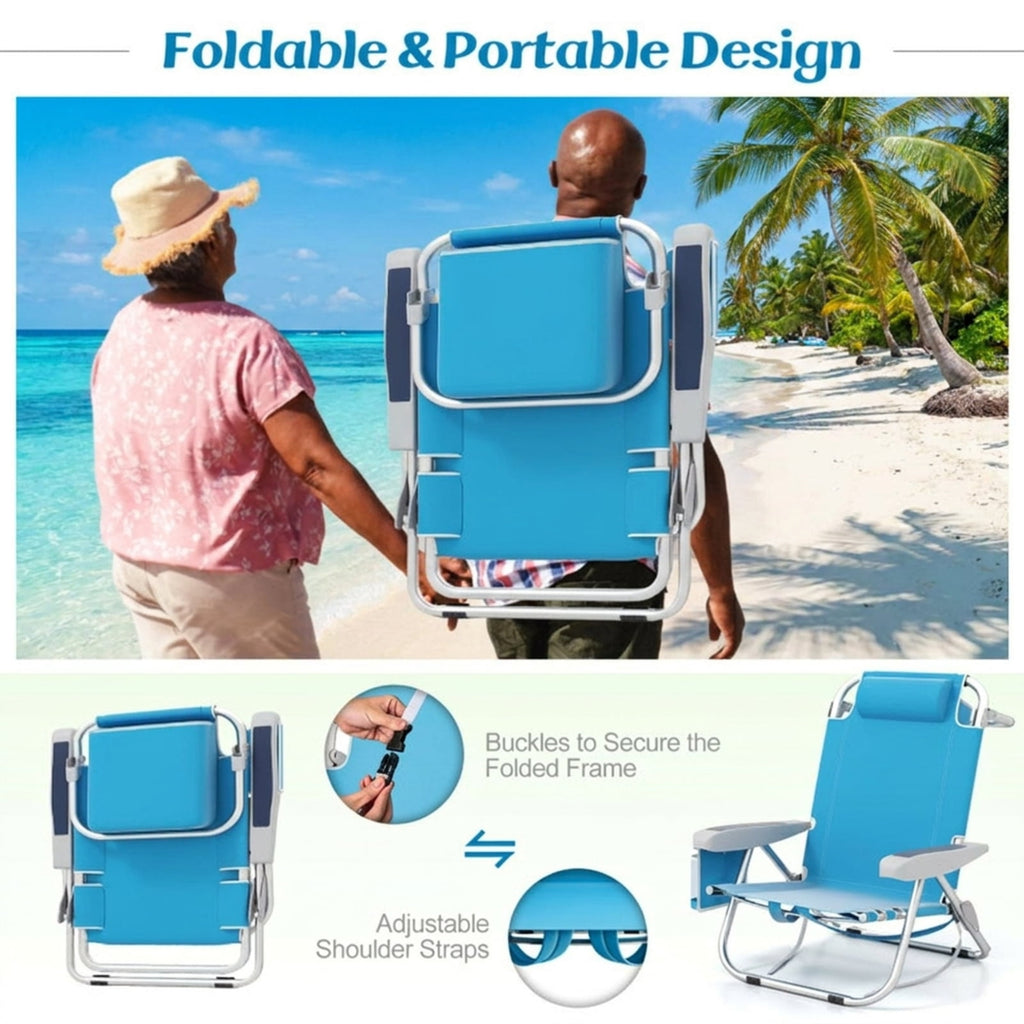 Biotree 1 Piece Foldable Backpack Beach Chair with Cup Holder and Storage Pockets for Outdoor Stackable Patio Chair for Garden BackyardBlue