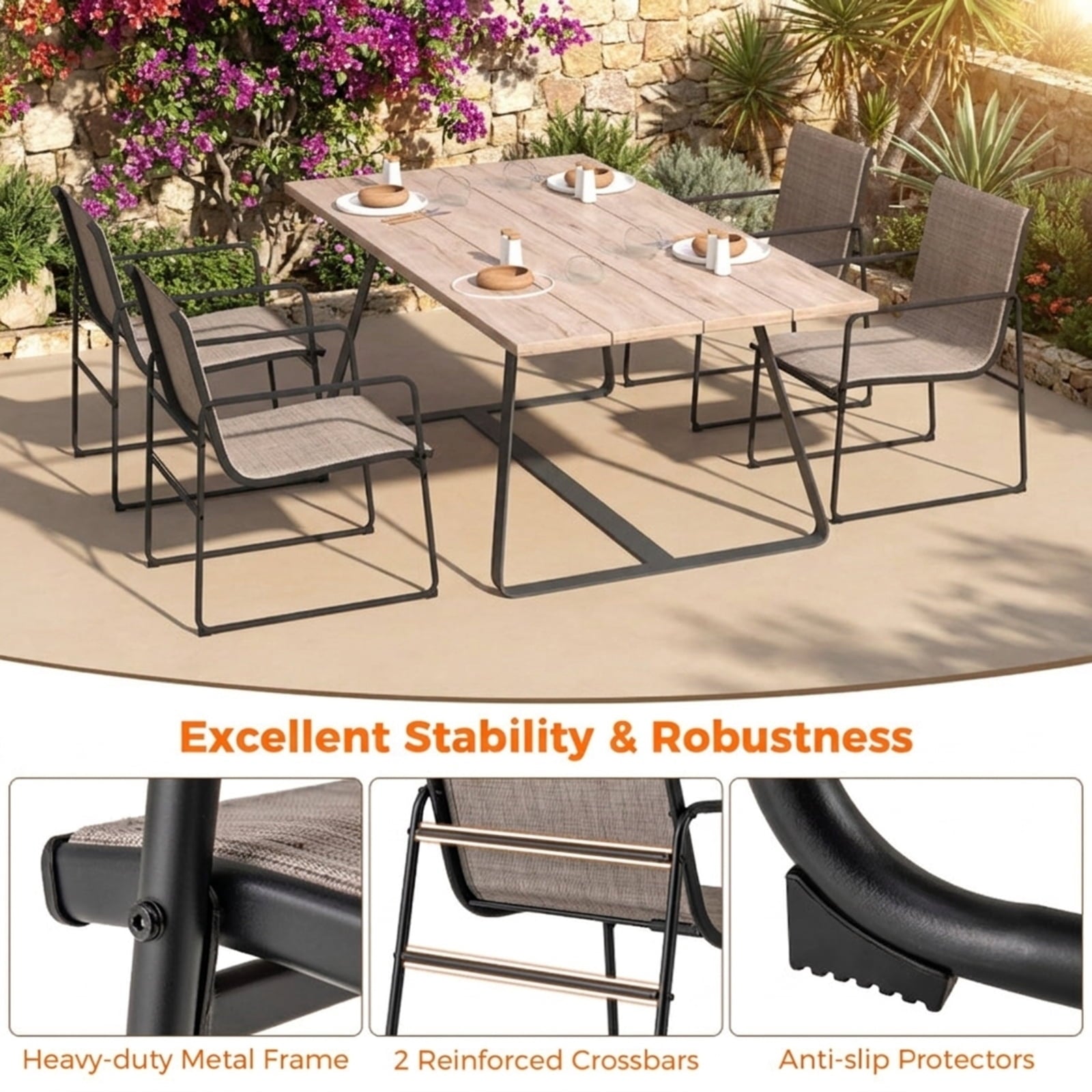 Biotree Outdoor Dining Chairs Set of 4 Patio Furniture Chair with Breathable Seat and BackrestBrown