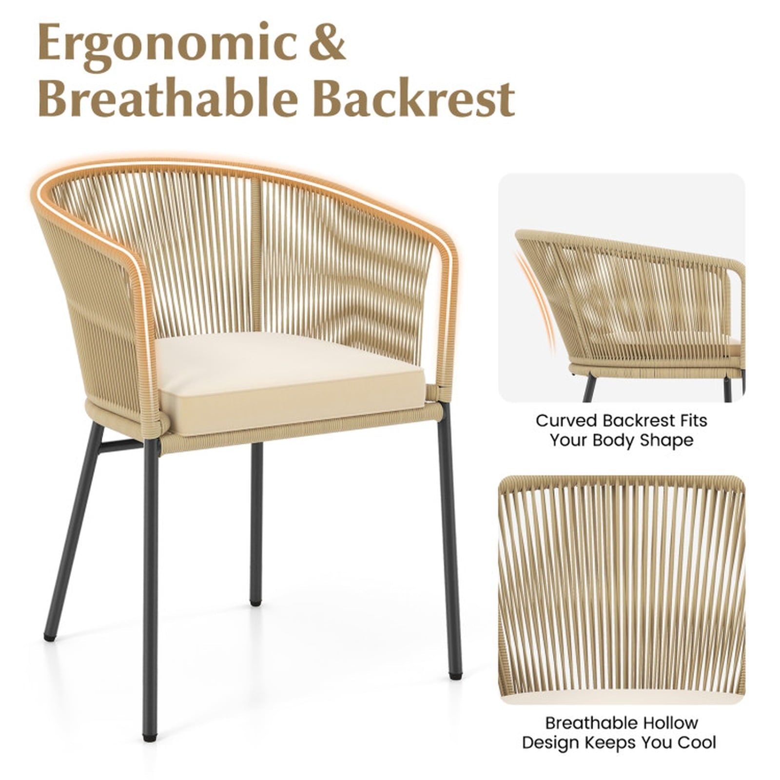 Biotree Patio Chairs Set of 4 with Curved Backrest and Seat Cushion for Patio Stackable Patio Chair for Garden BackyardYellow