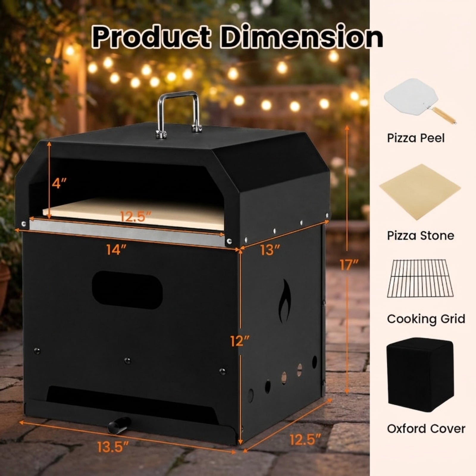 Biotree 4-in-1 Outdoor Portable Pizza Oven with 12 Inch Pizza Stone for Outdoor Backyard Camping Patio BBQ, Black