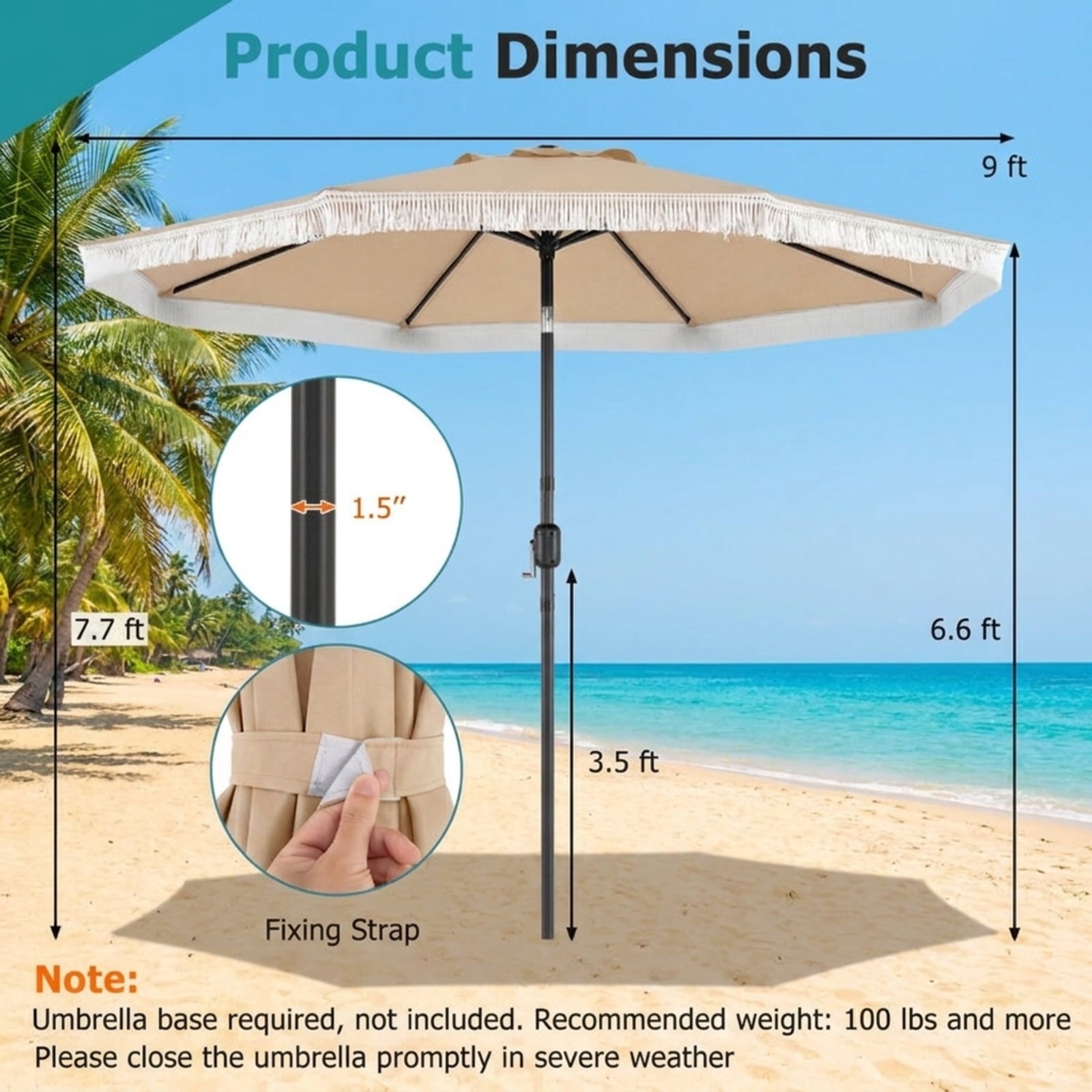 Biotree 9 FT Patio Umbrella, Patio Umbrella with Sun-Protective Canopy for Patio Garden Pool for Patio Garden Backyard Pool, Beige