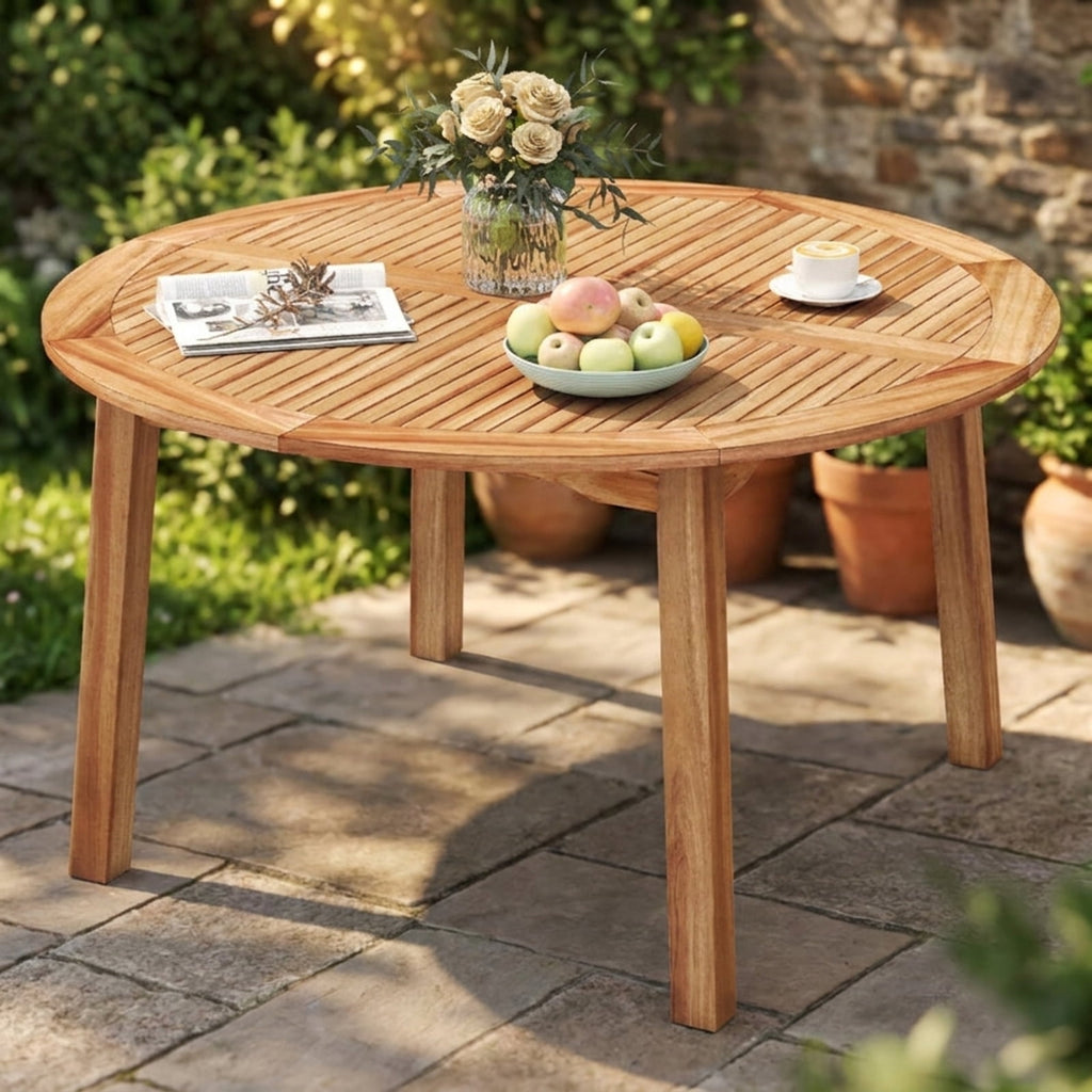 Biotree 53 Inch Outdoor Acacia Wood Dining Table for 4-6 People with 2" Umbrella Hole, Natural