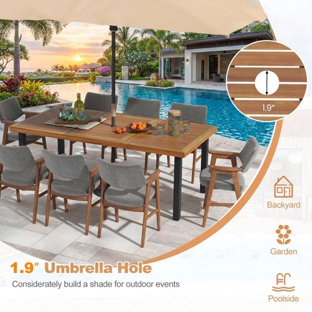 Biotree 79 Inch Acacia Wood Dining Table 8-Person Patio Table with 1.9 Inch Umbrella Hole and Adjustable Foot PadsNatural Black