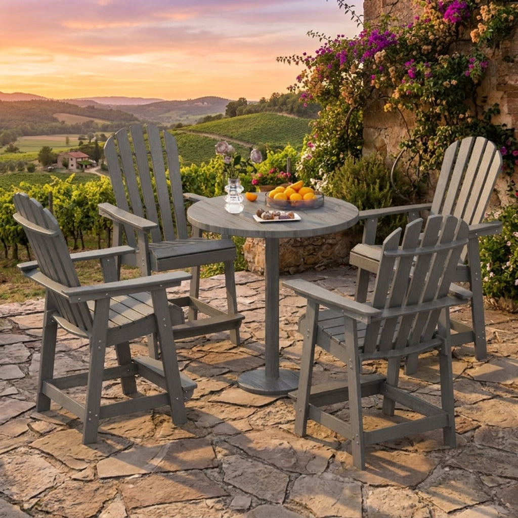 Biotree HDPE Patio Chair with Armrest and Footrest for Indoor Outdoor Stackable Patio Chair for Garden BackyardGray