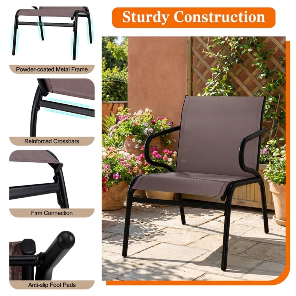 Biotree Modern Patio Chairs Set of 2 with Breathable Fabric for Porch Stackable Patio Chair for Garden BackyardCoffee
