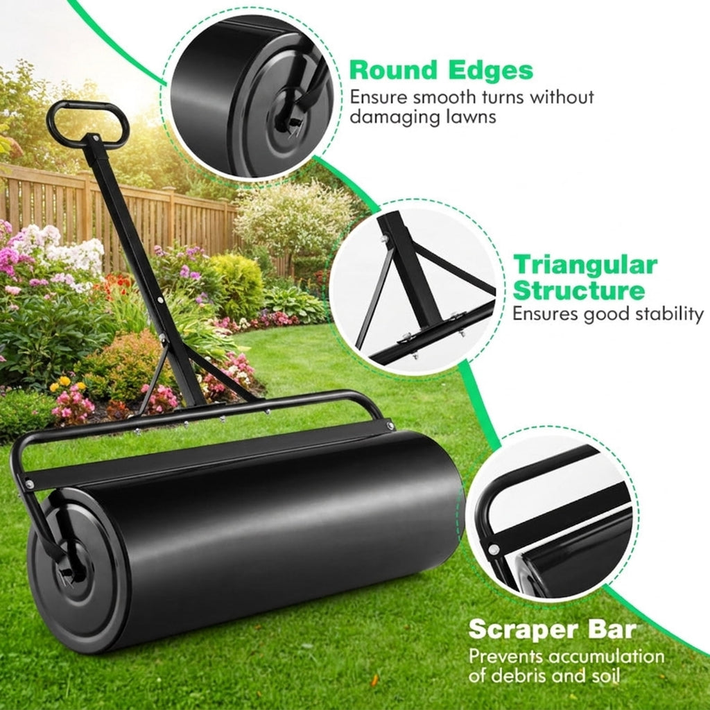 Biotree 39 Inch Wide Push/Tow Lawn Roller for Lawn Garden Yard Soil Care, Black