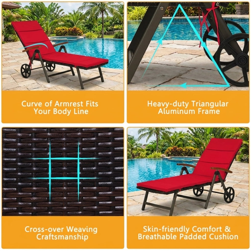 Biotree Outdoor Chaise Lounge Chair Rattan Lounger Recliner Chair Stackable Patio Chair for Garden BackyardRed