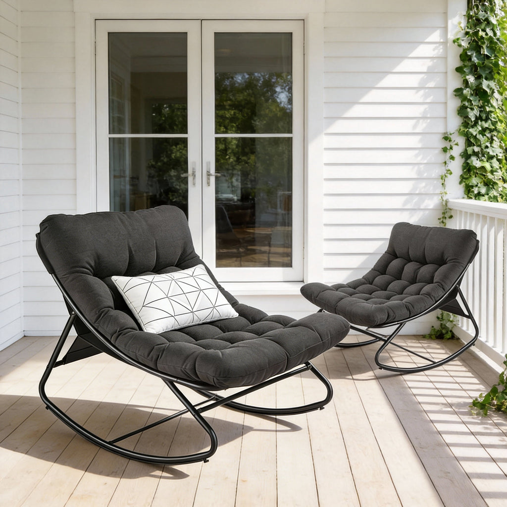 Biotree Oversized Outdoor Rocking Chair,Patio Rocker with Thick Cushion, Weather Resistant Mesh Rocking Chair for Porch, Backyard, Garden,Steel Frame,Black