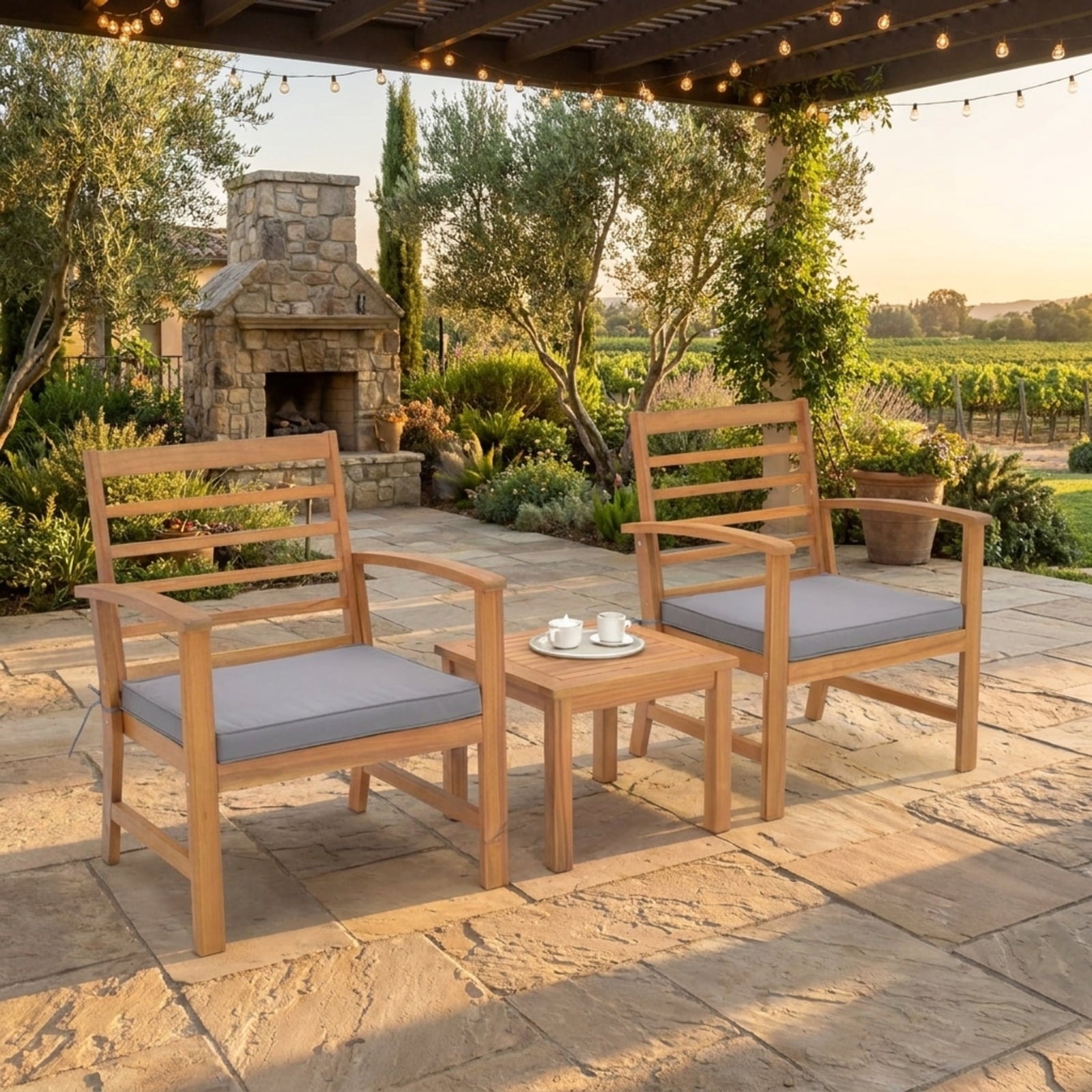 Biotree 3 Pieces Outdoor Furniture Set with Soft Seat Cushions Outdoor Conversation Set for Garden Backyard PorchGray