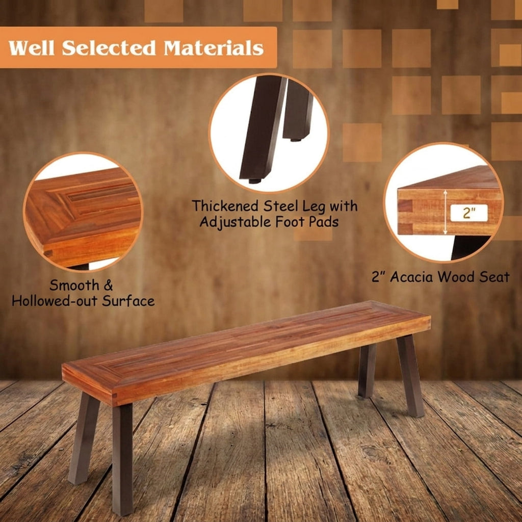 Biotree Set of 2 Patio Acacia Wood Dining Benches Stackable Patio Chair for Garden BackyardRed brown + dark brown