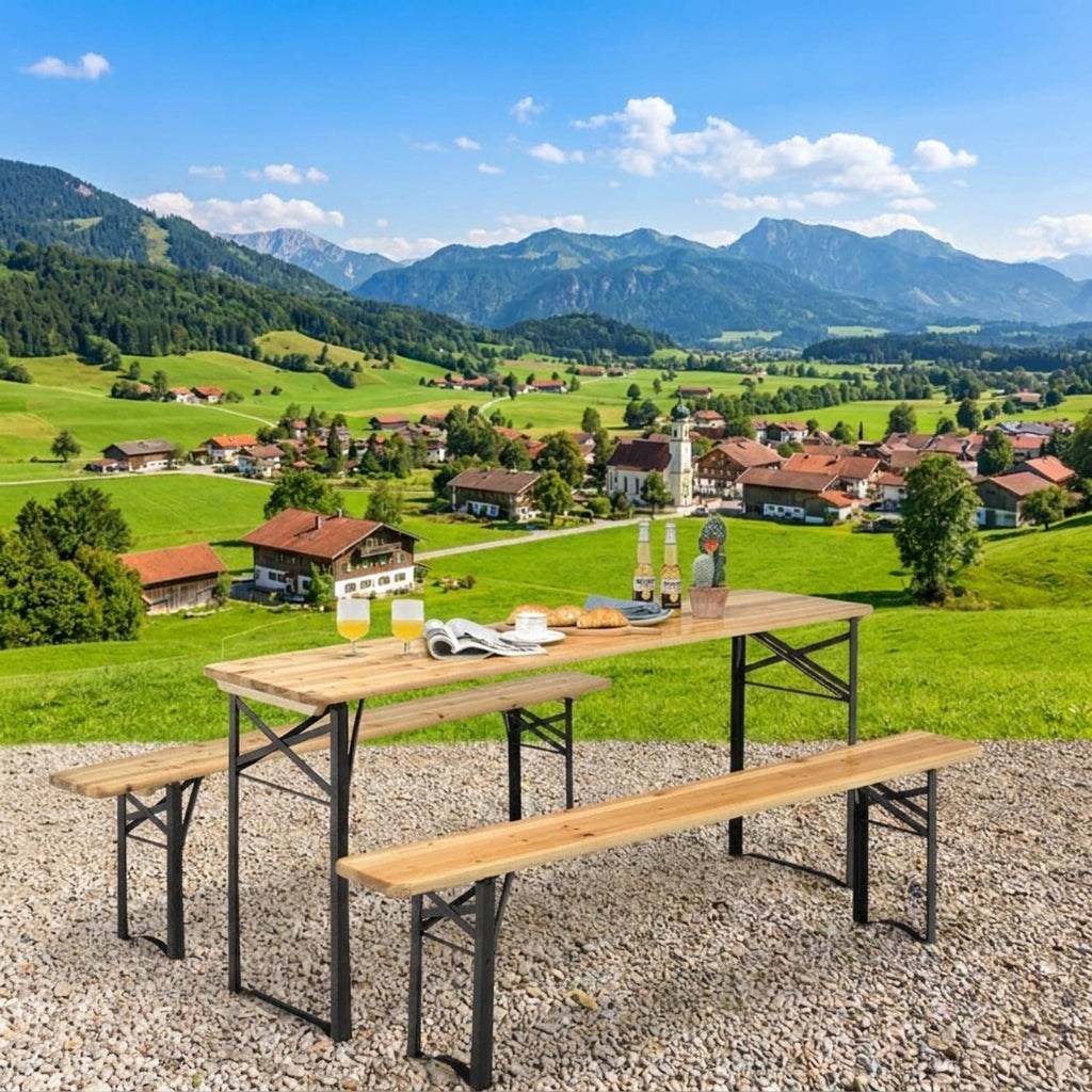 Biotree 70-Inch 3 Pieces Folding Wooden Picnic Table Bench Set, Natural Black